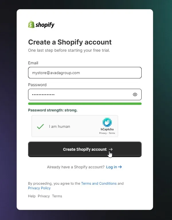 create a shopify account